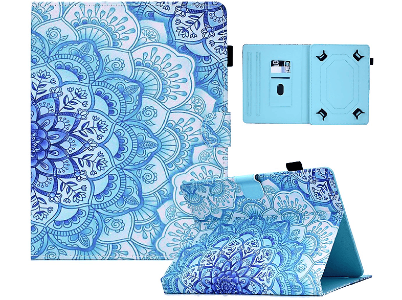 WIGENTO Aufstellbare Universelle Motiv Samsung / Blau Full für Silikon Druck Tablethülle mit Cover Kunstleder, Tasche / Kunststoff Kunstleder