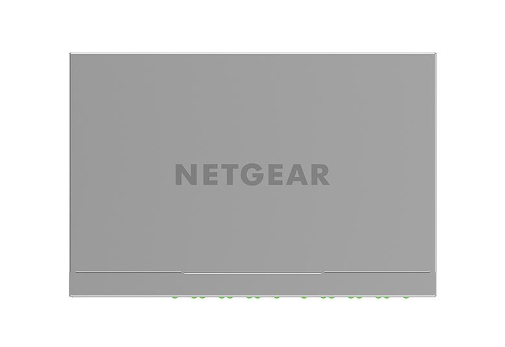 Un dispositivo Netgear grigio con il logo Netgear al centro.