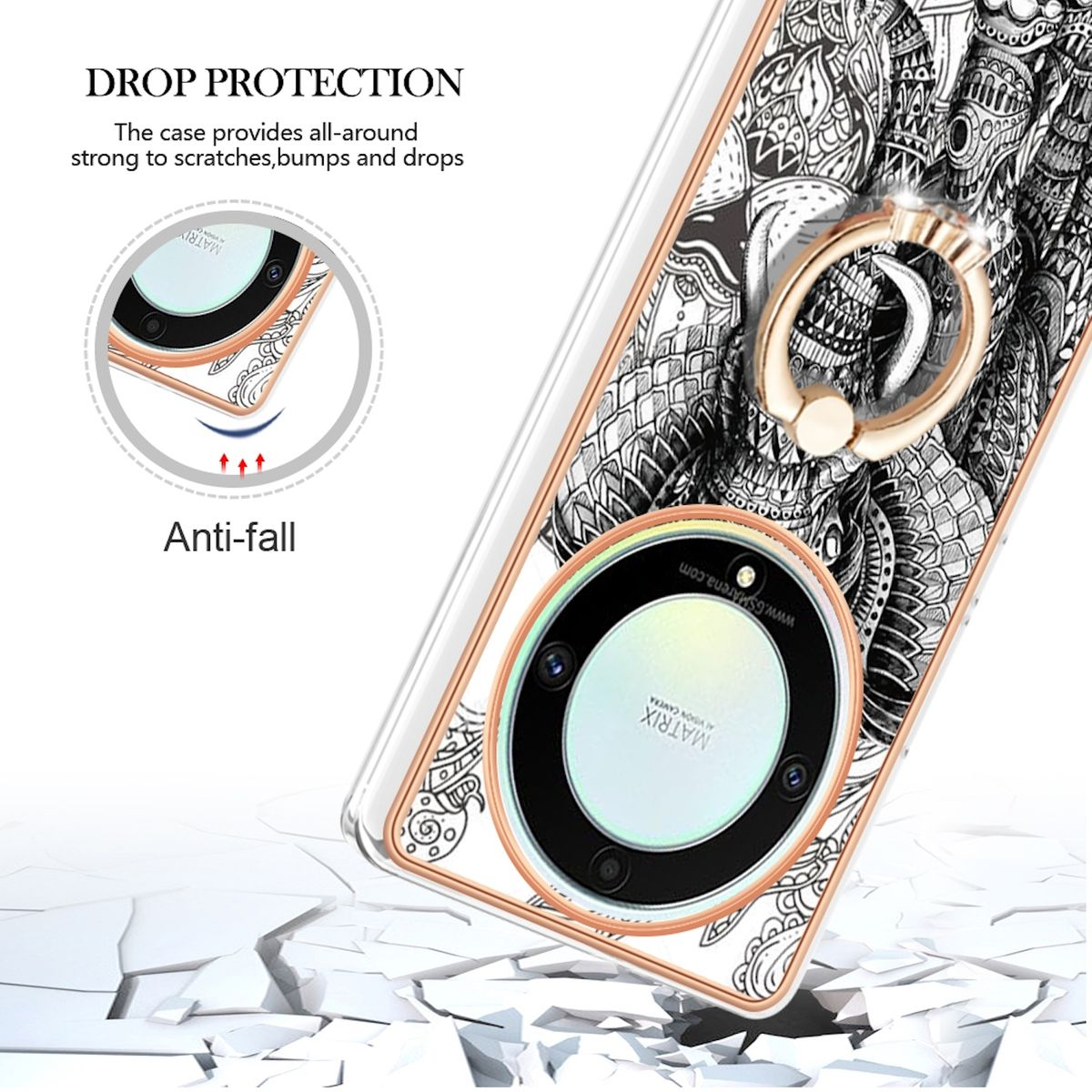 Ring, TPU Honor, 5 Lite, WIGENTO Feel Hülle mit Magic Druck PC Design + Weiß / Backcover,