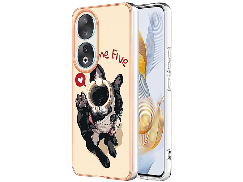 WIGENTO TPU / PC Backcover, Ring, Hülle Druck Design 5G, + Honor, mit Weiß Feel 90