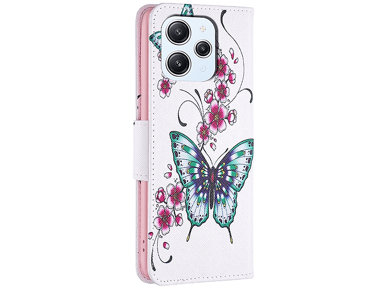 4G, Kreditkarten Motiv Tasche Redmi Xiaomi, Muster Weiß Book WIGENTO Druck 12 & Geld Bookcover, mit Wallet / Fach,