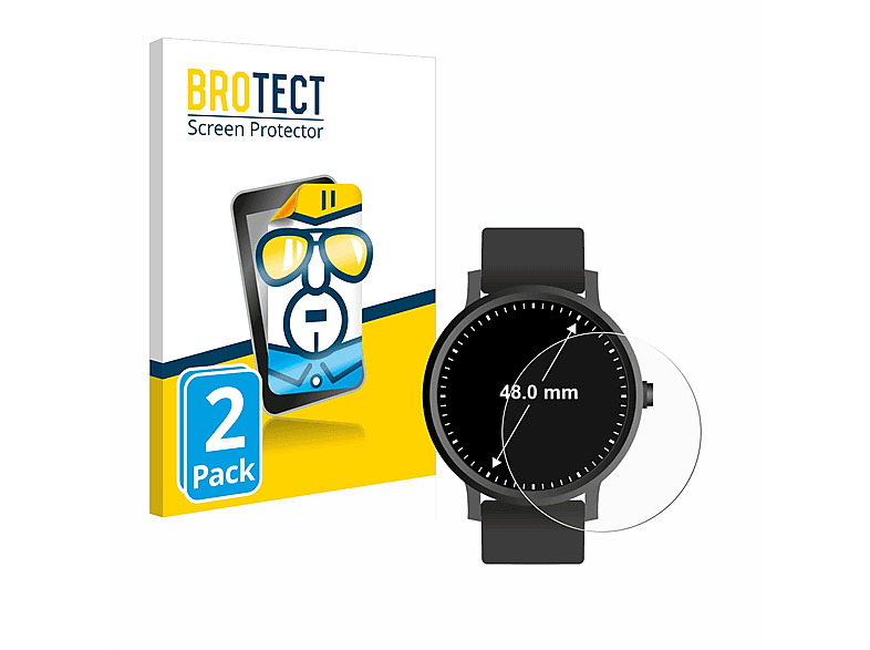 BROTECT 2x klare Schutzfolie(für Universal Armbanduhren (Kreisrund, ø: 48 mm))