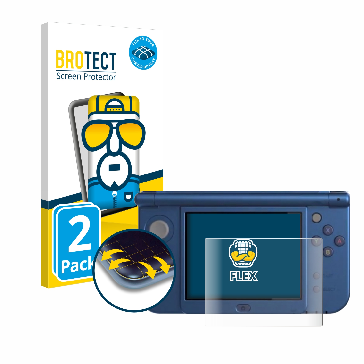 BROTECT 2x Flex Curved (Unteres Full-Cover New Display)) Schutzfolie(für XL Nintendo 3D 3DS