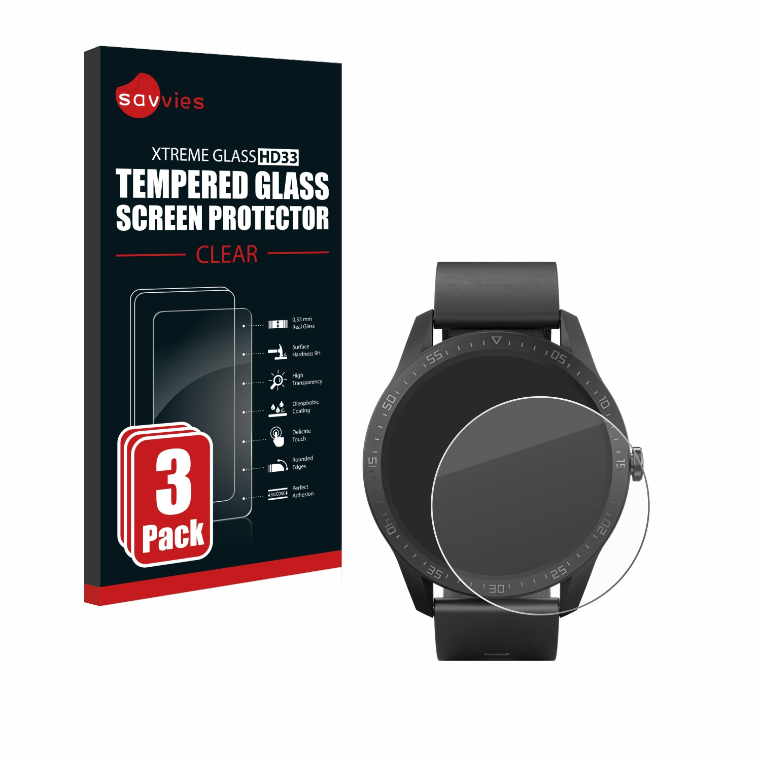 3x Fitness-Smartwatch) SilverCrest Schutzglas(für SAVVIES 9H klares