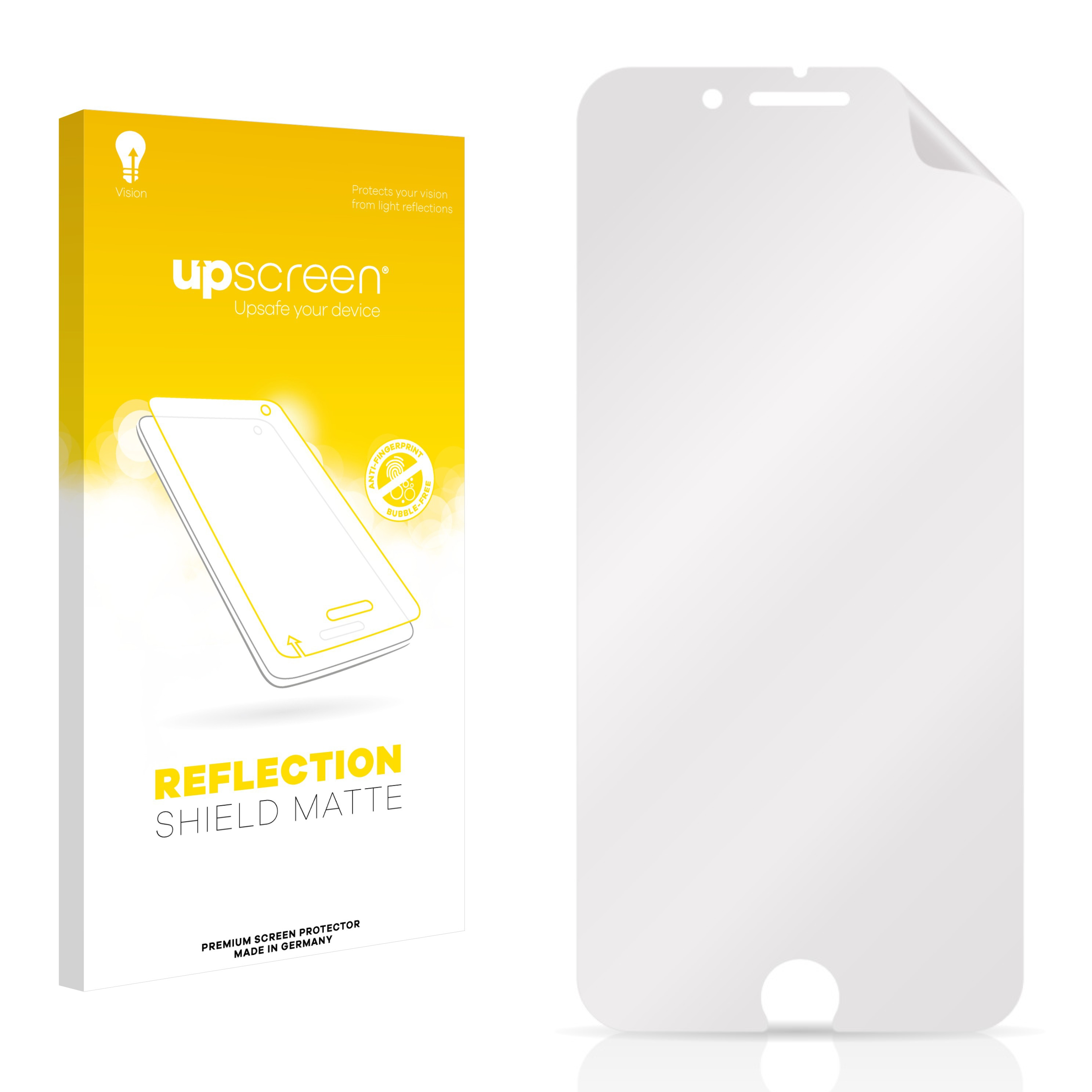 Eine Schachtel mit einem weißen Displayschutz und dem Schutz selbst. Auf der Schachtel steht Reflection Shield Matte.