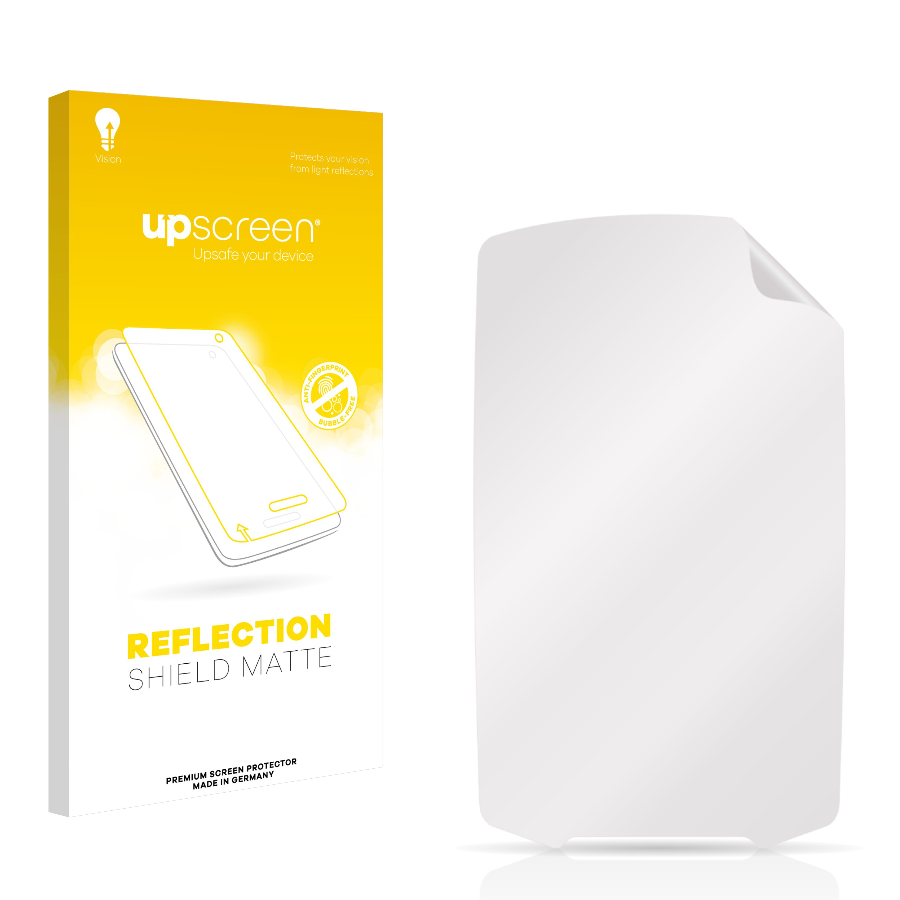 Schachtel und Displayschutzfolie für ein Telefon. Die Schachtel ist gelb, der Schutz transparent.
