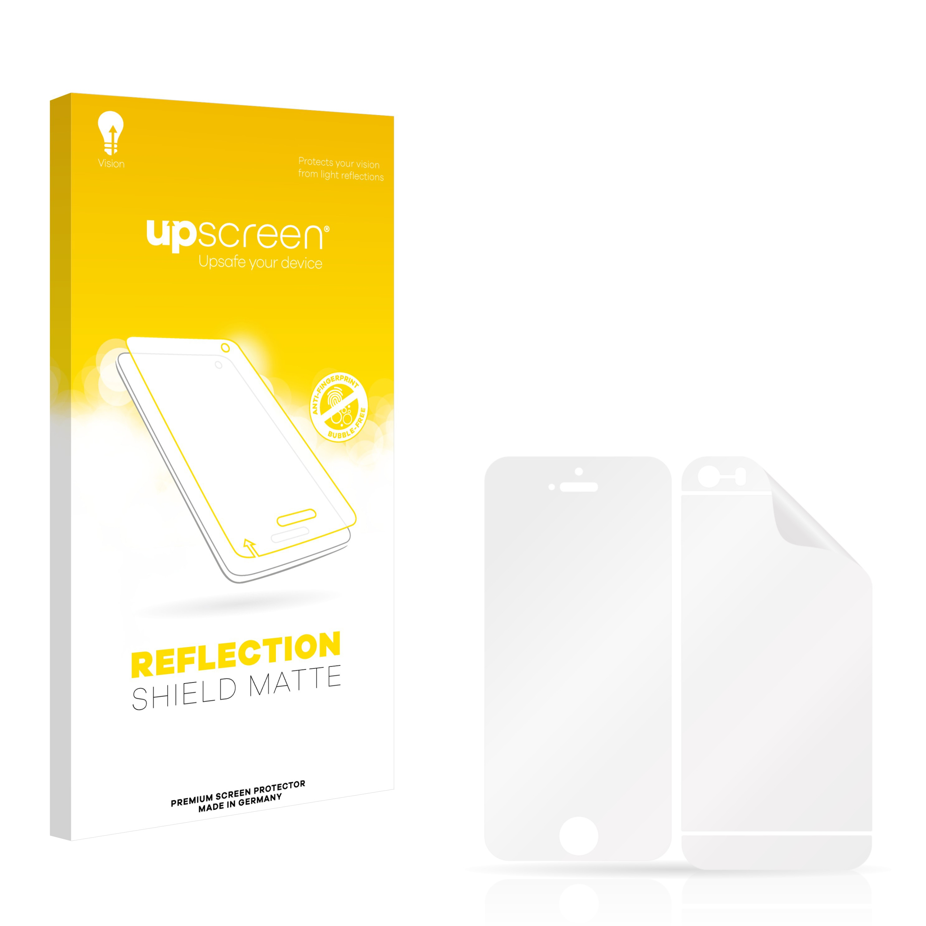 Eine Handy-Displayschutzfolien-Box mit dem Text 'Reflection Shield Matte' und zwei weißen Protektoren.