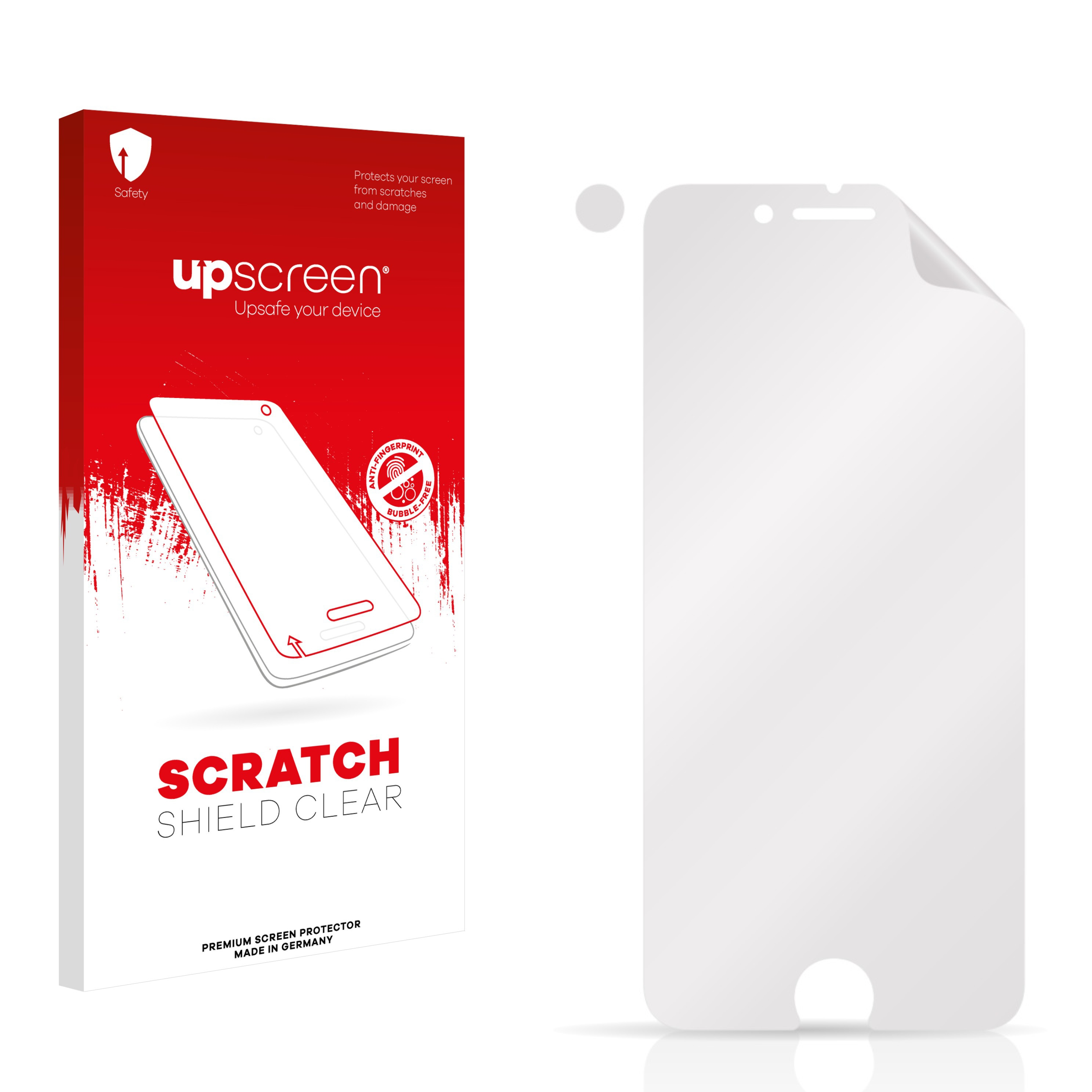 Eine Handy-Displayschutzfolie und eine Schachtel mit Handybild. Der Schutz ist transparent.