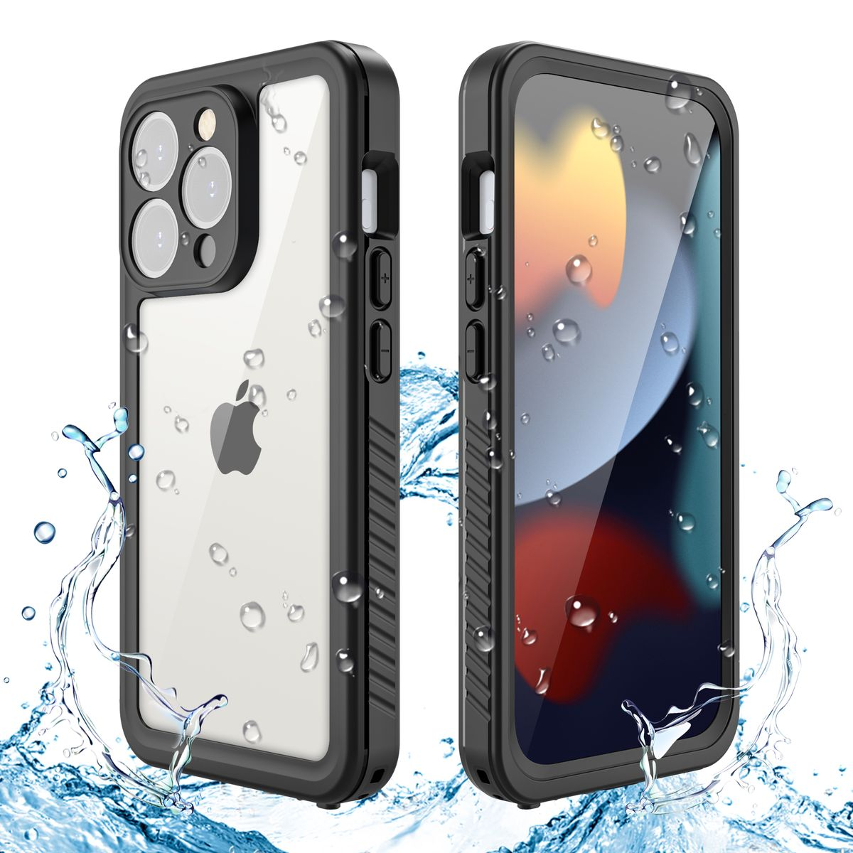 Cover, Full 15 WIGENTO Hülle, iPhone Full Wasserdichte Body 360 Pro Max, Grad Apple, Schwarz