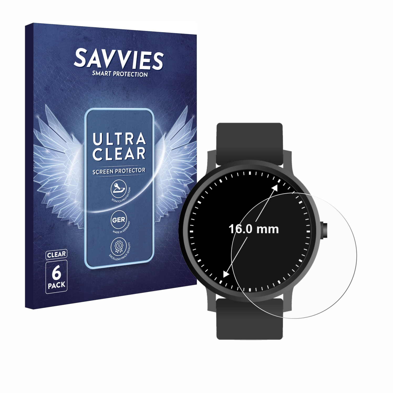 16 ø: 6x Schutzfolie(für SAVVIES Universal klare (Kreisrund, mm)) Armbanduhren