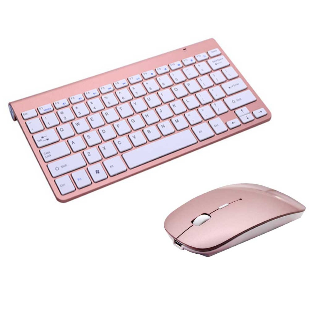 Rosa Tastatur und Maus. Maus hat Blumendesign und zwei Knöpfe.