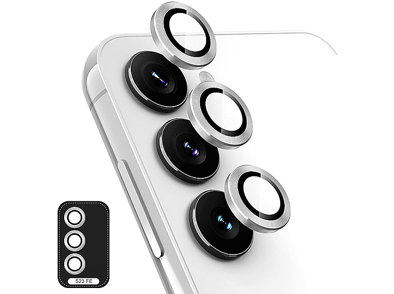 WIGENTO Aluminium Ring 5G) Galaxy Glas Schutzglas(für Back Samsung Kamera + H9 Hart S23 FE Film