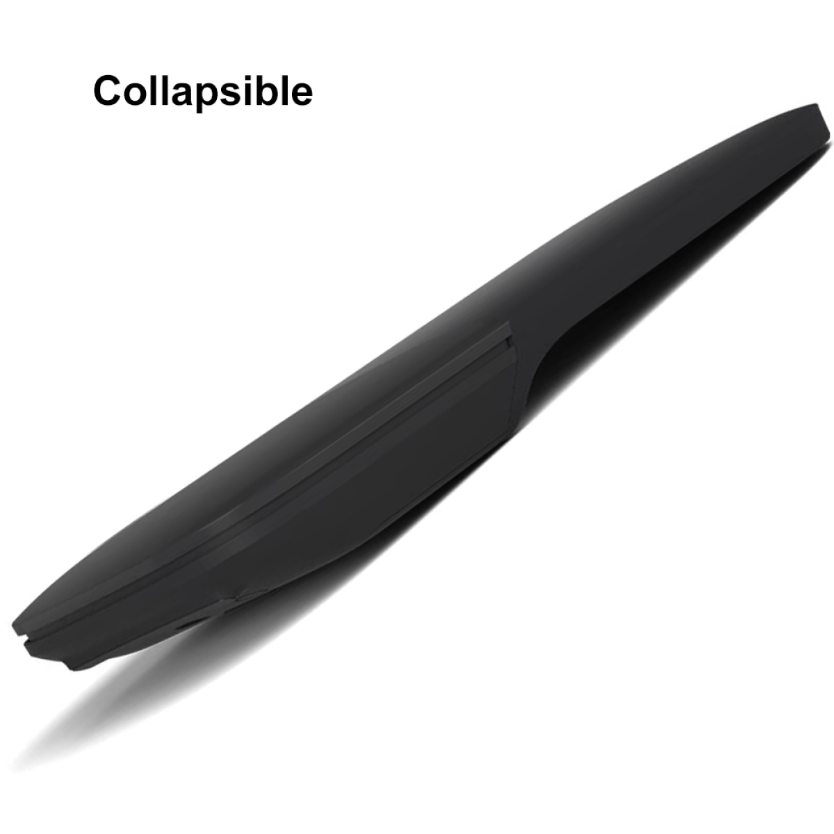Ein schwarzer, zusammenklappbarer, aerodynamischer Dachträger auf weißem Hintergrund.