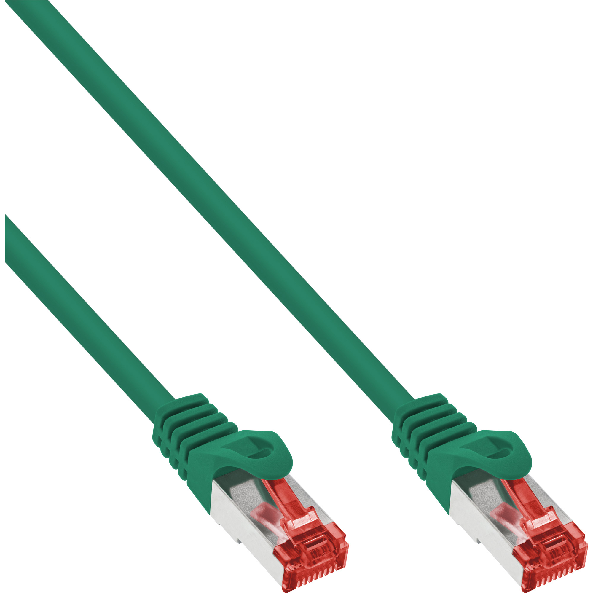Cavo Ethernet verde con connettori verdi e rossi.