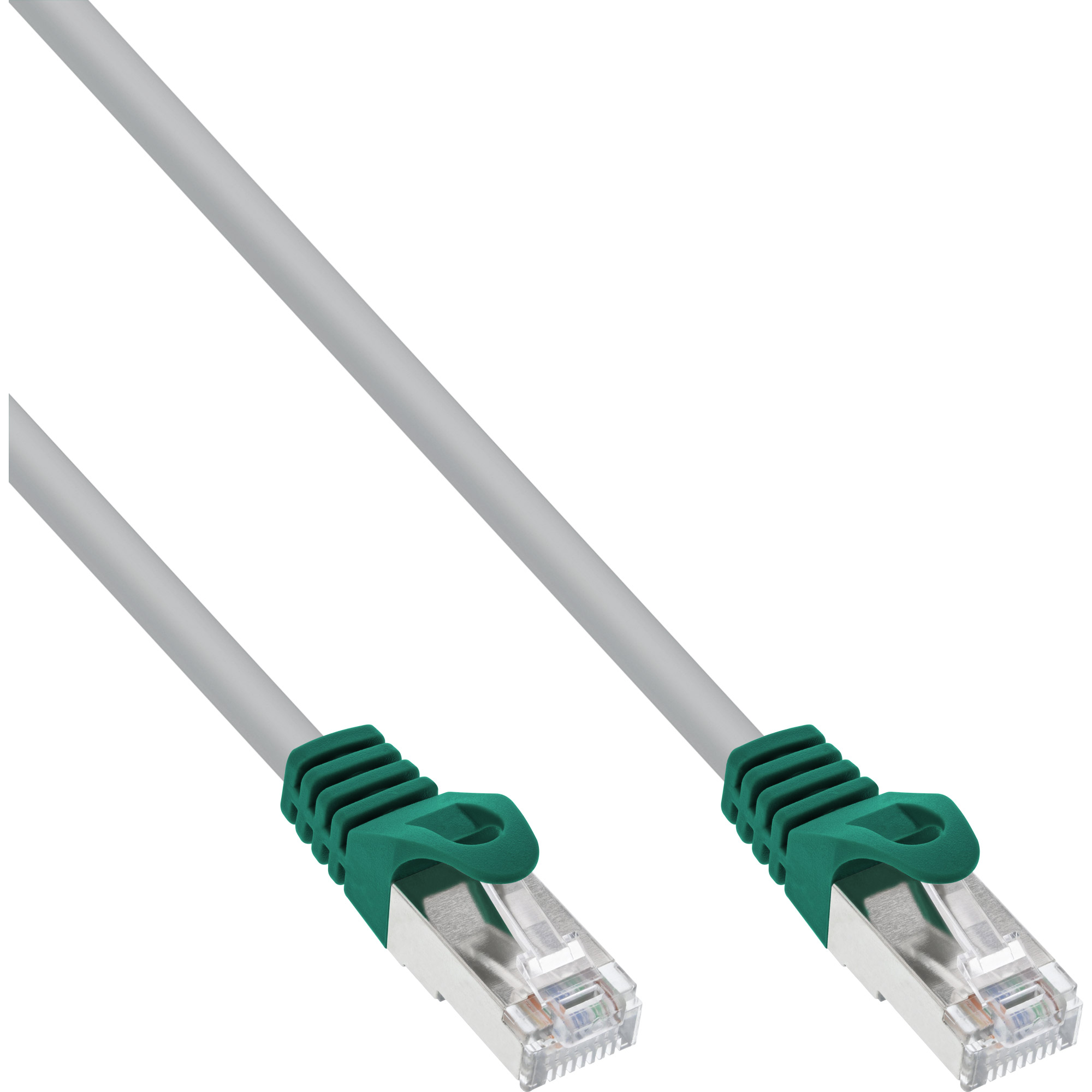 Cavo Ethernet grigio con connettori verdi.