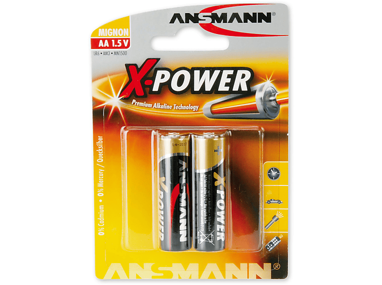 ANSMANN ANSMANN 5015613 Alkaline 2er-Pack Volt Batterien, Batterie Energie Alkaline, 1.5 Mignon 2 / AA, Stück Batterien Strom