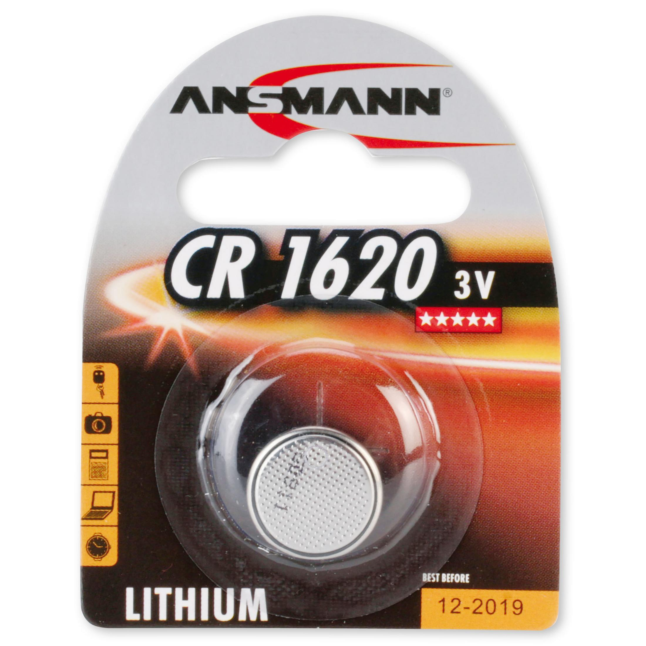Lithium Knopfzelle 1 Strom Knopfzellen Lithium, 5020072 Knopfzellen, Stück ANSMANN Licht Energie / 3 / CR1620 ANSMANN 3V Volt