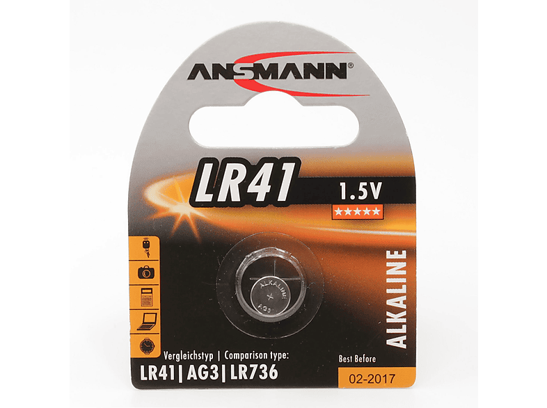 ANSMANN ANSMANN 5015332 Knopfzelle LR41 1,5V Alkaline Strom / Energie / Licht Knopfzellen Knopfzellen, Alkaline, 1.5 Volt 1 Stück