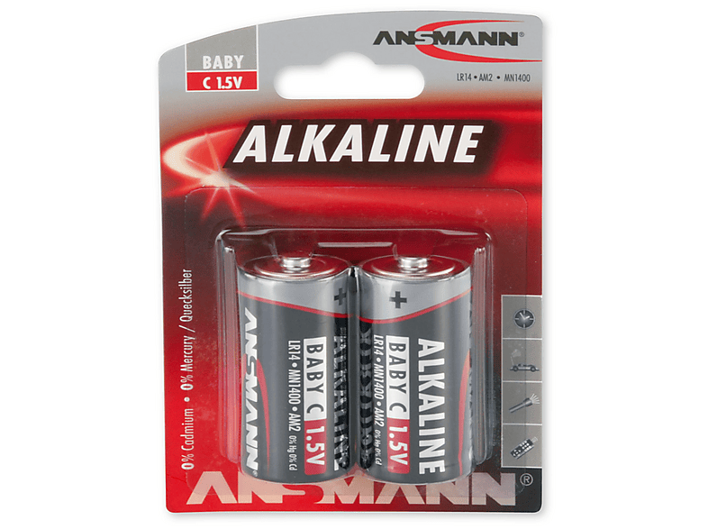 ANSMANN Alkaline Baby C Batterien 1,5V LR14 - 4er Pack, Langlebig Und Leistungsstark