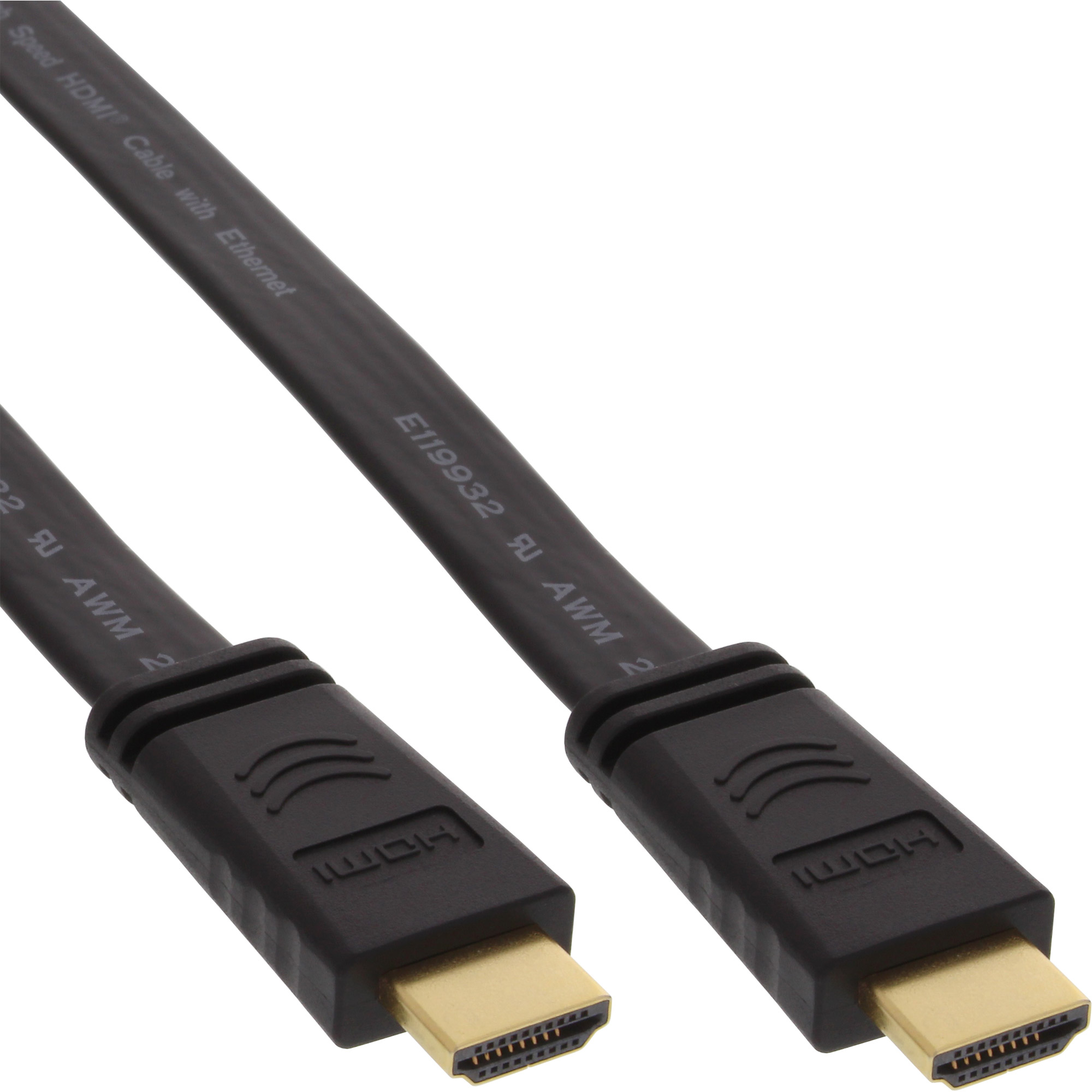 INLINE InLine® HDMI Flachkabel, mit Ethernet, Speed verg. schwarz, HDMI-High HDMI