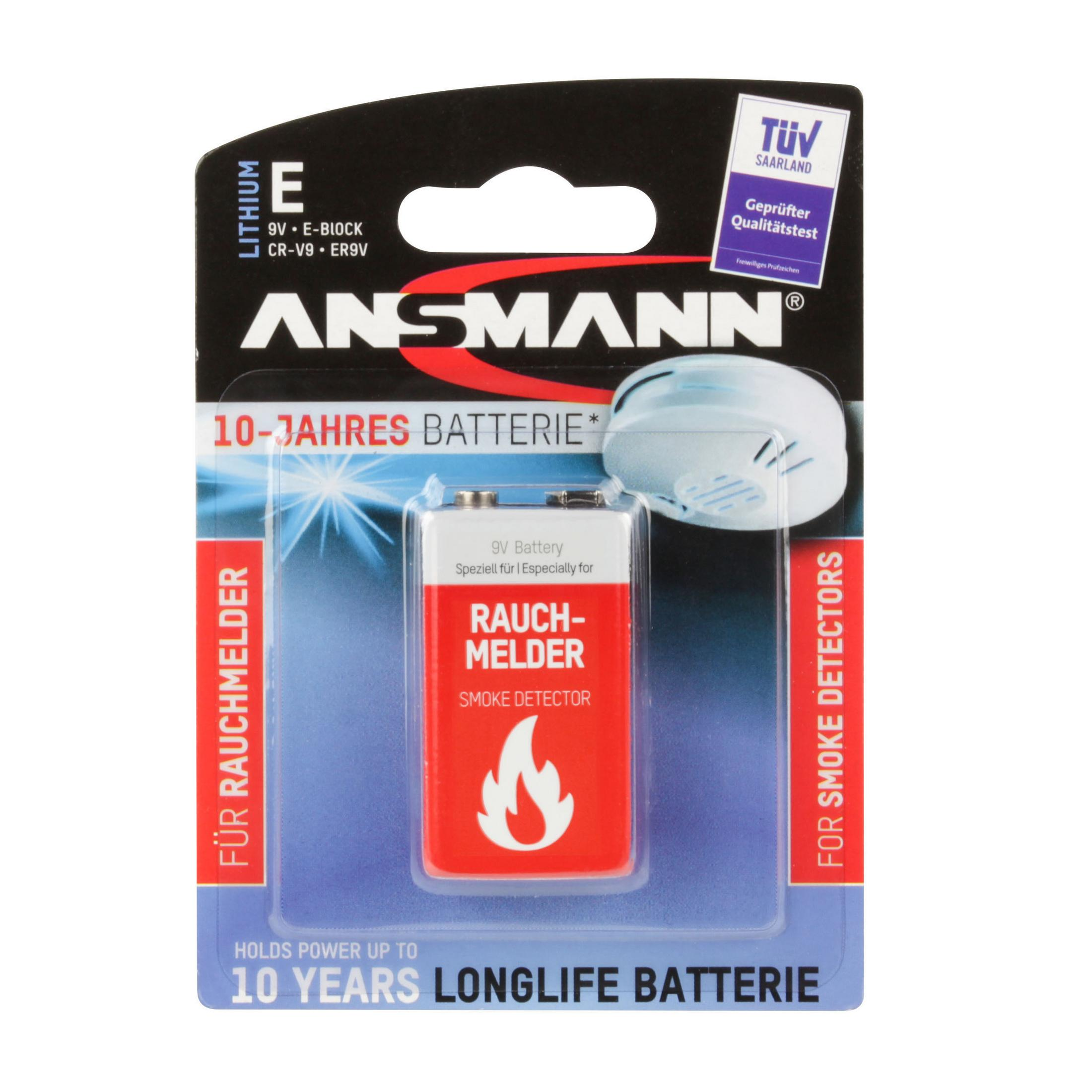 Volt Batterien, Stück Strom ANSMANN / für 1 ANSMANN Batterien Rauchmelder 9 5021023-01 Zehn-Jahre-Lithiumbatterie Lithium-Mangandioxid,