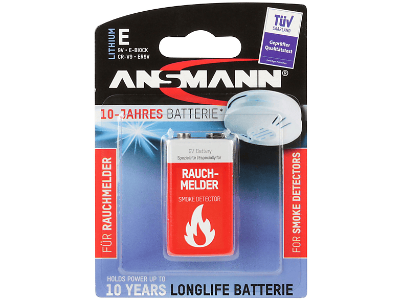 Lithium-Mangandioxid, Stück Rauchmelder ANSMANN Volt 5021023-01 ANSMANN Batterien Batterien, für 1 Strom 9 Zehn-Jahre-Lithiumbatterie /