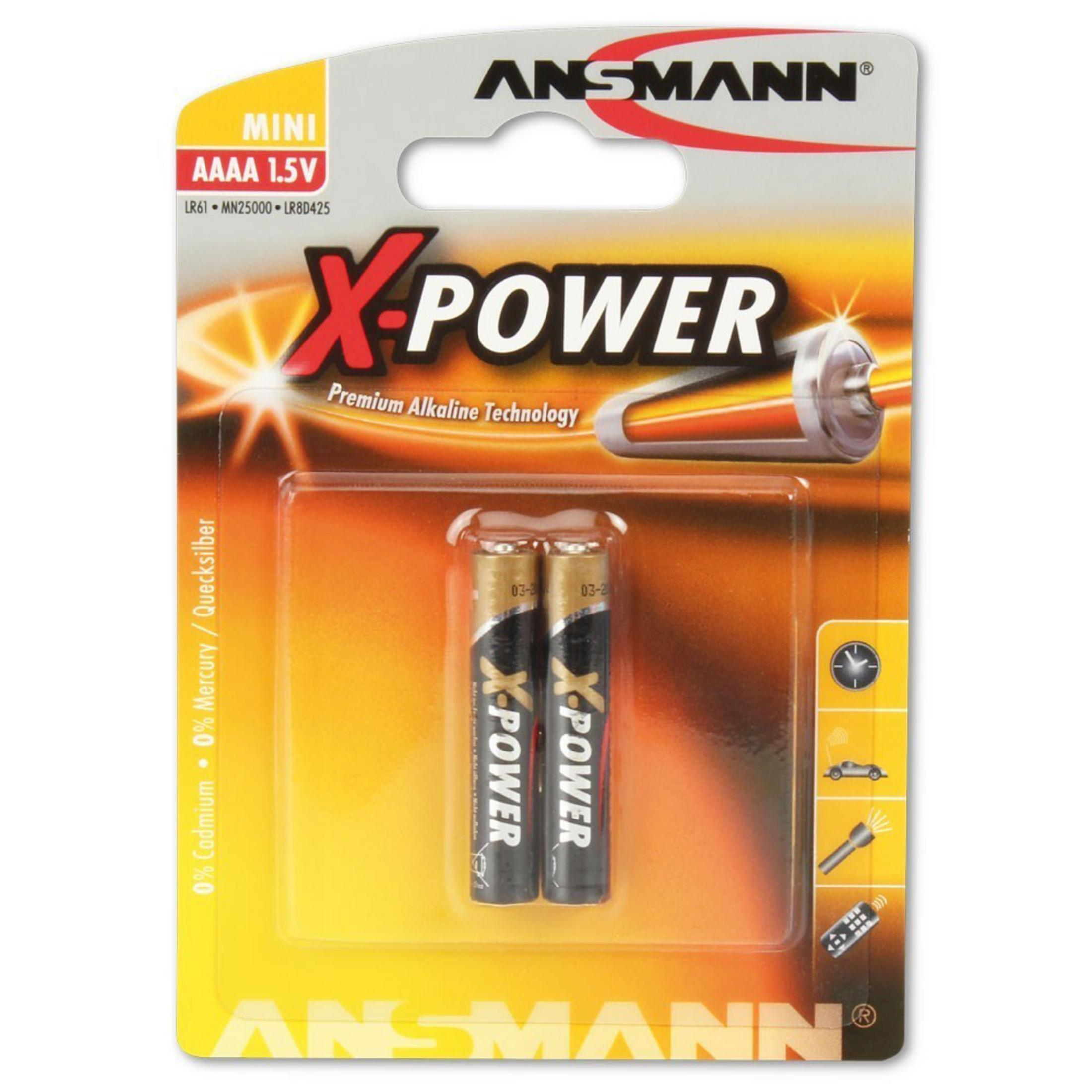 Blister z dwoma bateriami mini AAA 1,5V z napisem 'X-POWER'.