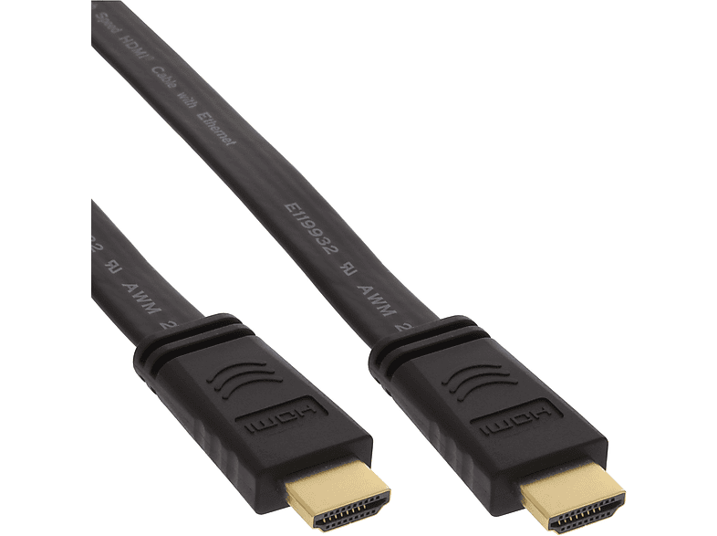 INLINE InLine® HDMI-High Ethernet, mit schwarz, Flachkabel, HDMI HDMI Speed verg