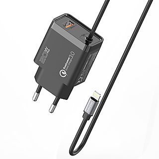 Cargador de móvil Lightning de Pared 1.5m - PROMATE iCharge-PDQ3 Carga Rápida USB 3.0 20W Gris, Negro