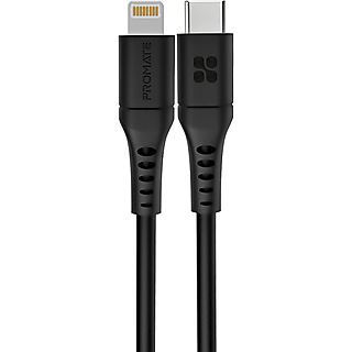 Cable USB-C a Lightning Macho/Macho 2m Antienrededos - PROMATE Powerlink-200, USB-C, Negro