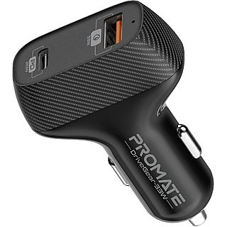 Cargador Adaptador de coche USB 2 en 1 - PROMATE Drivegear-33W Carga Rápida 20W/33W Negro, Universal Universal, Negro