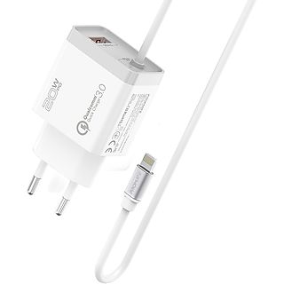 Cargador de móvil Lightning de Pared 1.5m - PROMATE iCharge-PDQ3 Carga Rápida USB 3.0 20W Blanco, Blanco