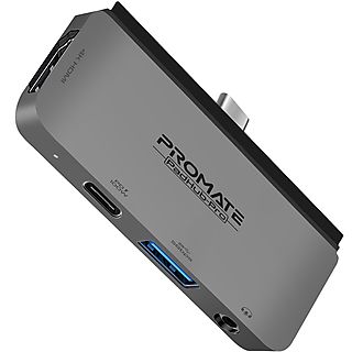 Mini-Hub USB-C Multimedia para Smartphone o Tablet  - Padhub-Pro Puerto 100W PD HDMI 4K USB 3.0 Puerto AUX PROMATE, Gris