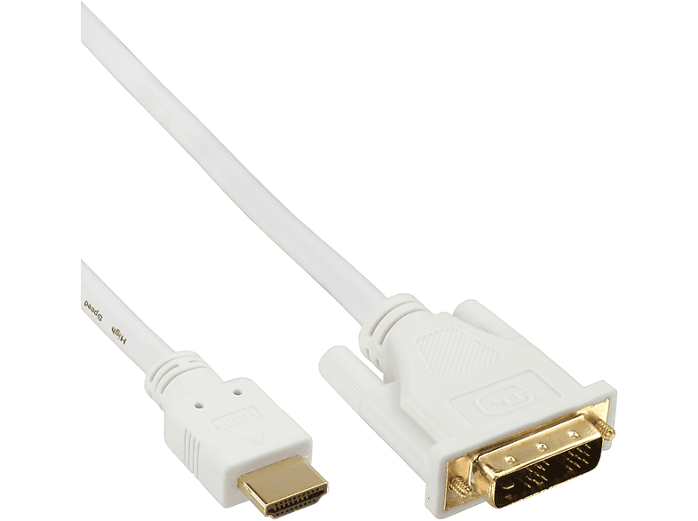 INLINE InLine® HDMI-DVI Kabel, weiß / gold, HDMI Stecker auf DVI 18+1 5m zu HDMI