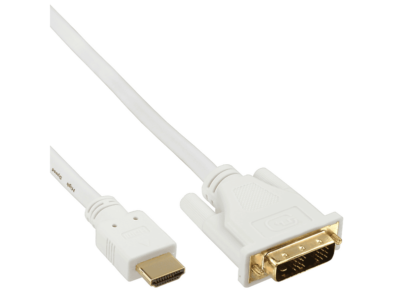 / HDMI HDMI zu 18+1 INLINE auf DVI InLine® gold, HDMI-DVI Kabel, 1m Stecker weiß