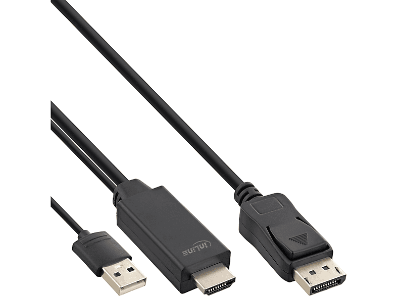 INLINE InLine® HDMI zu DisplayPort Konverter Kabel, 4K, schwarz/gold, 10m zu, HDMI zu DisplayPort, 10 m