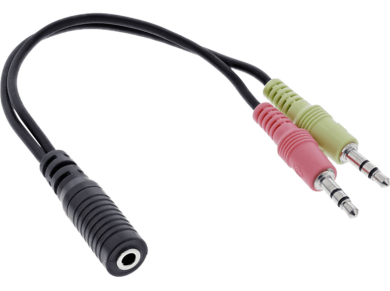 2x m Buchse, Stecker Audio InLine® Headset 3,5mm Klinke 0,15 Adapterkabel, an INLINE Klinke, zu Klinke