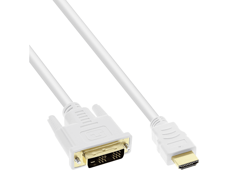 0,5m DVI gold, HDMI Kabel, INLINE / HDMI 18+1 InLine® HDMI-DVI Stecker weiß auf