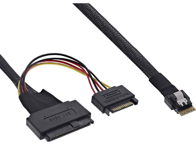 SATA m Kabel, SFF-8639 zu InLine® U.2 0,5m, + SFF-8654 SAS, 0,5 Strom, INLINE Slim SAS