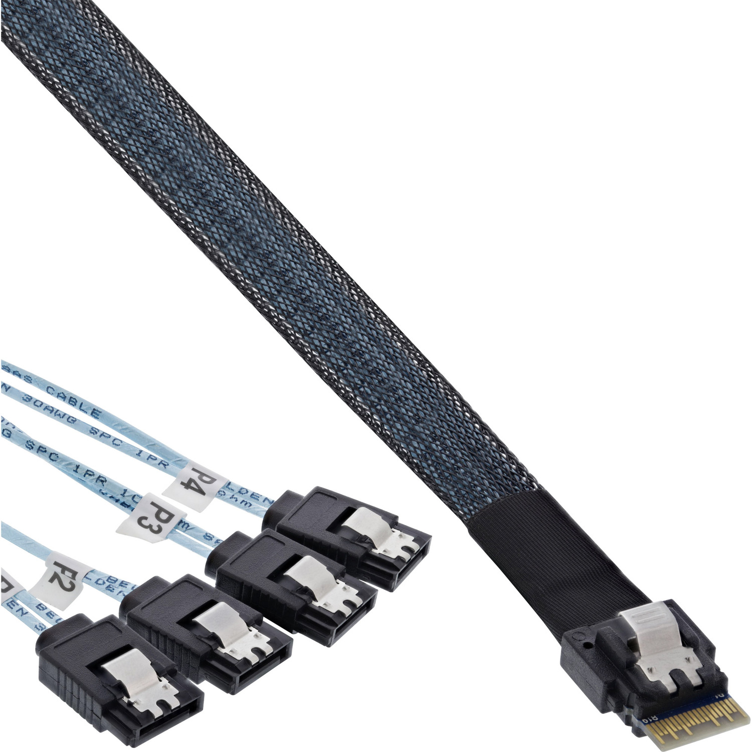 4x 12Gb/s, m 7-pin, 0,5m Kabel, SFF-8654 SAS INLINE Kabel, 0,5 InLine® Slim SATA zu SAS,