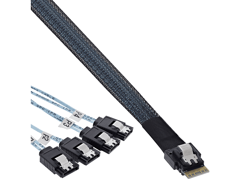 INLINE InLine® Slim SAS Kabel, SFF-8654 zu 4x SATA 7-pin, 12Gb/s, 0,5m Kabel, SAS, 0,5 m | Adapter & Netzwerkkabel