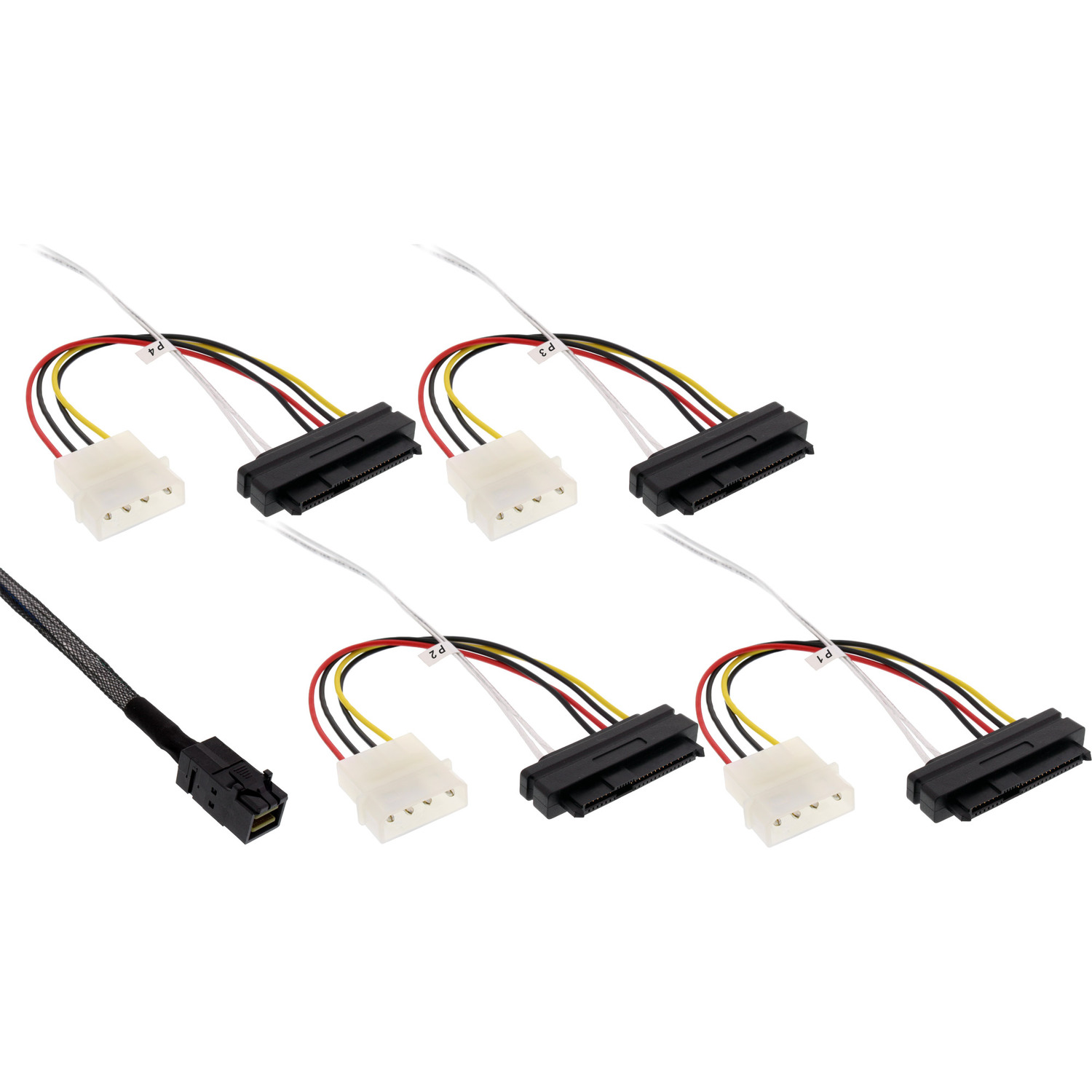 Mini InLine® Kabel, 4x INLINE 0,5 m zu Strom,, SAS SFF-8643 (29-pol.) + HD SFF-8482 SAS,