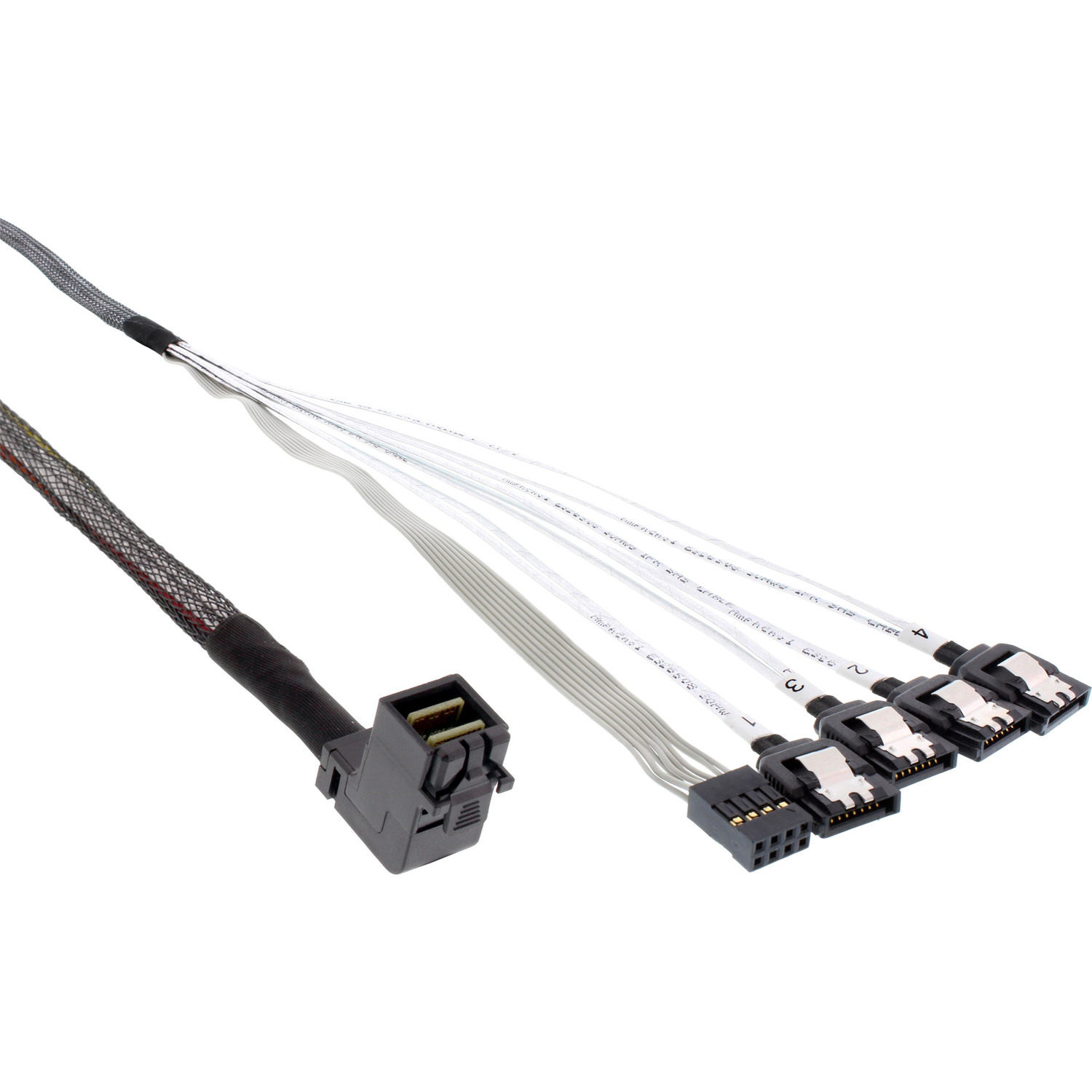 0,5 SAS, gewinkelt InLine® SAS + m Mini INLINE SATA 4x Kabel, HD SFF-8643 Sideband,, zu