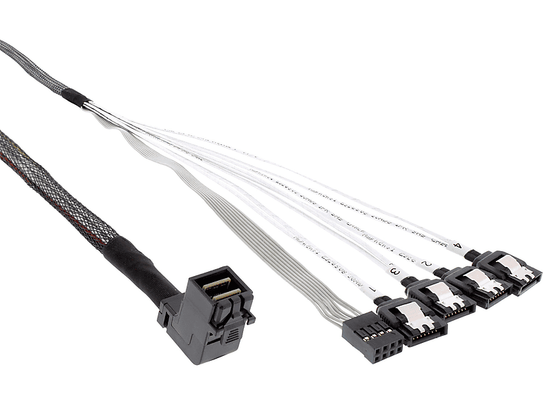 INLINE InLine® Mini SAS + zu SATA SFF-8643 gewinkelt Kabel, m 4x 0,5 Sideband,, HD SAS