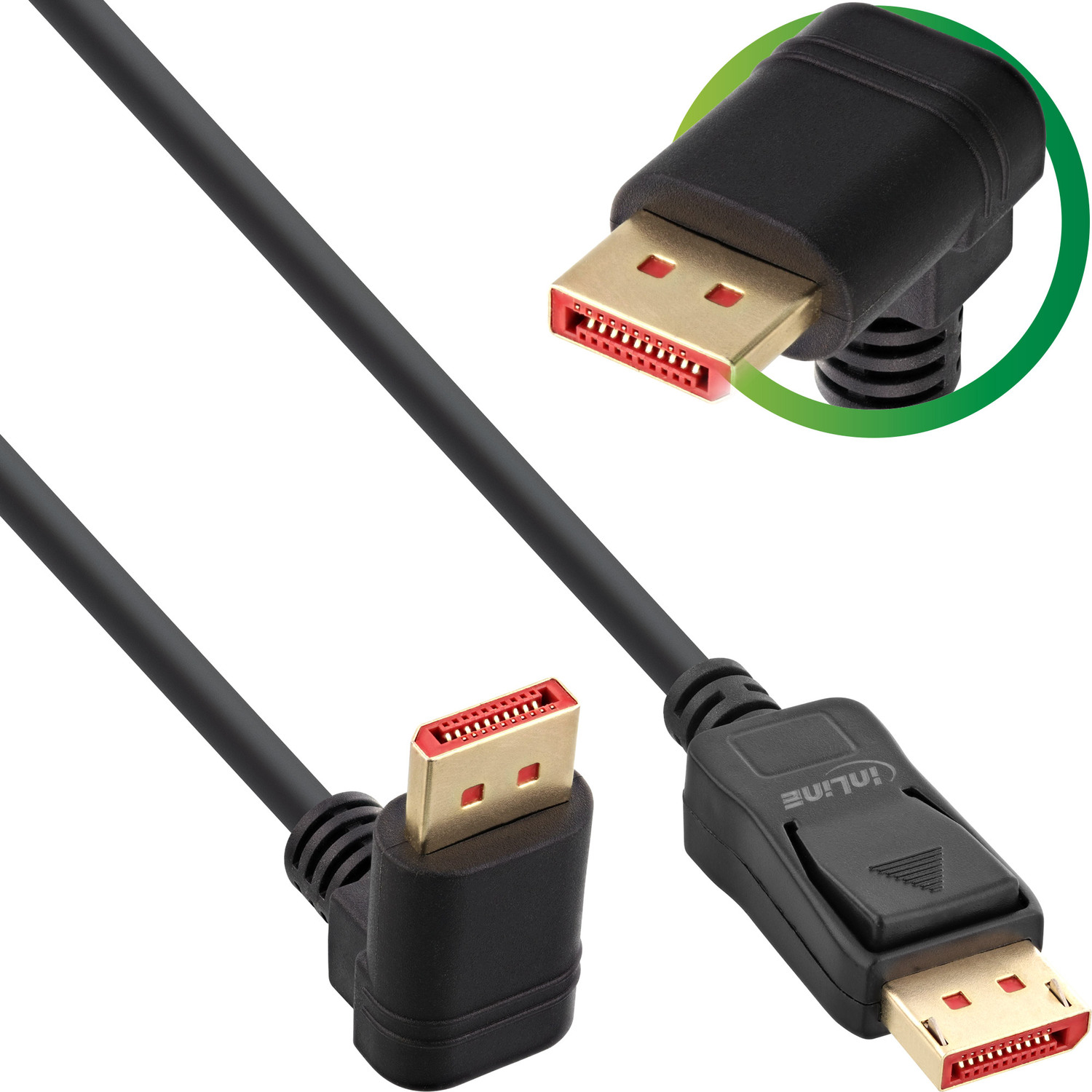 INLINE InLine® DisplayPort 2m schwarz 1.4 nach gewinkelt, unten Kabel, Kabel 8K4K, Displayport
