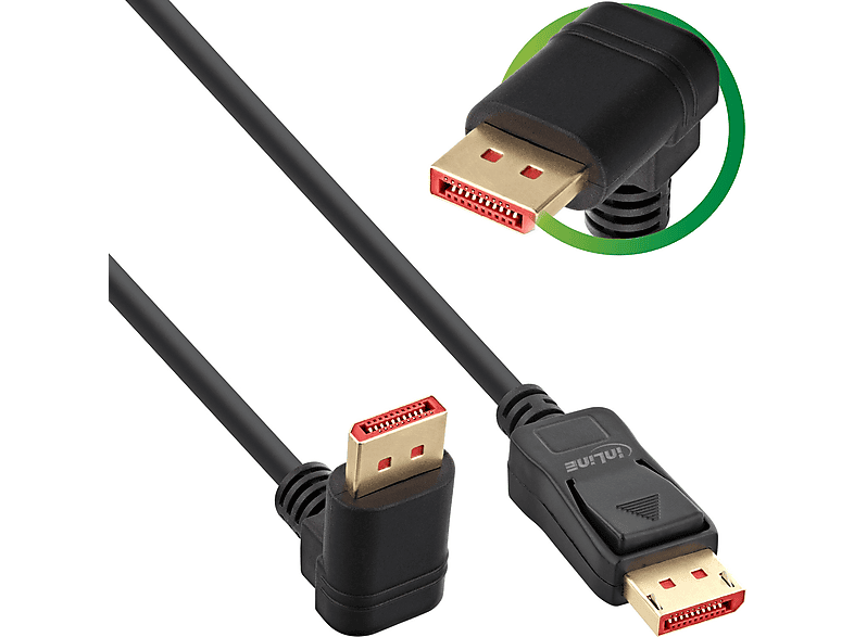 INLINE InLine® DisplayPort 1.4 Kabel, 8K4K, nach unten gewinkelt, 2m Kabel Displayport, schwarz