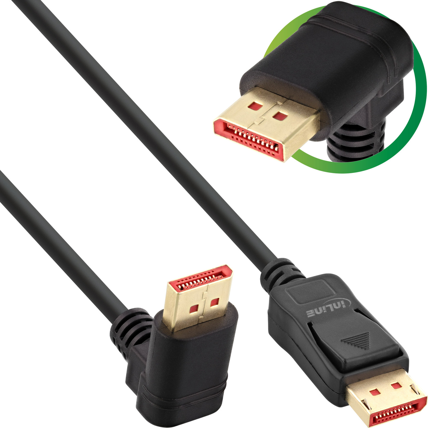 Kabel, Displayport, DisplayPort 8K4K, nach InLine® 1.4 oben 2m INLINE Kabel gewinkelt, schwarz