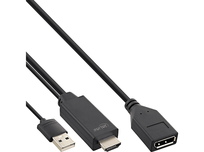 INLINE InLine® HDMI ST zu DisplayPort BU Konverter Kabel, 4K, schwarz/gold,, HDMI zu DisplayPort, 0,3 m