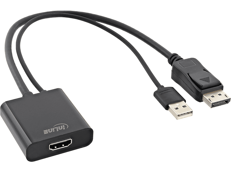DisplayPort Konverter ST HDMI DisplayPort, INLINE Kabel, BU m 0,3 4K, zu schwarz/gold,, zu HDMI InLine®