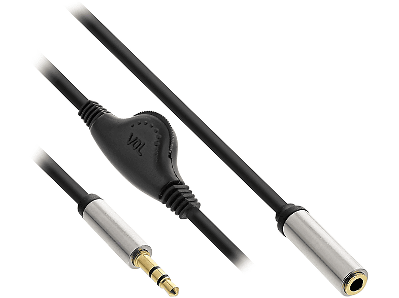 INLINE InLine® Slim Audio Kabel Klinke 3,5mm ST / BU, mit Lautstärkeregler,, Klinke zu Klinke, 0,25 m